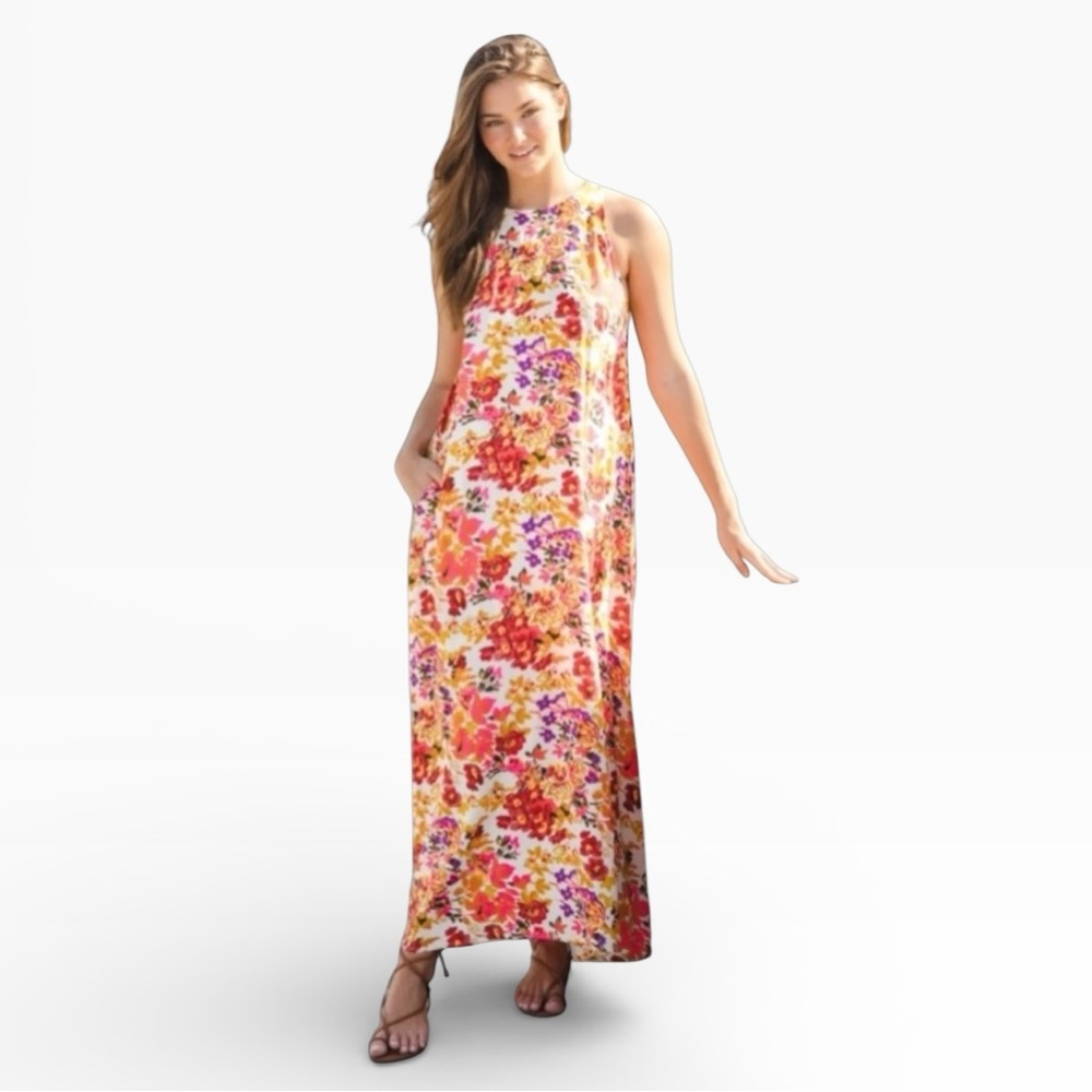 NATURAL LIFE Katie Floral Maxi Dress Size XS/S White Pink Sleeveless Boho Summer